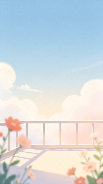 阳光阳台花海插画
