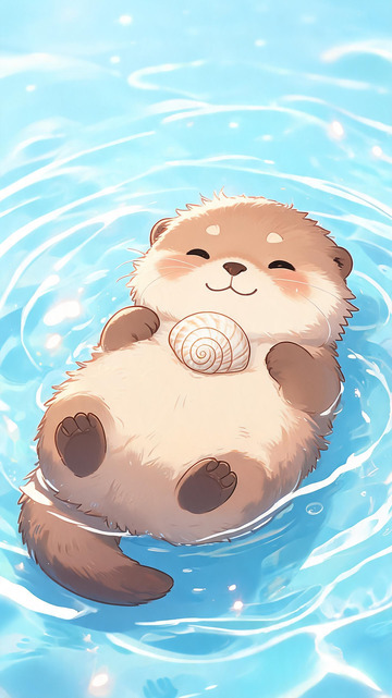 可爱卡通水獭游泳插画