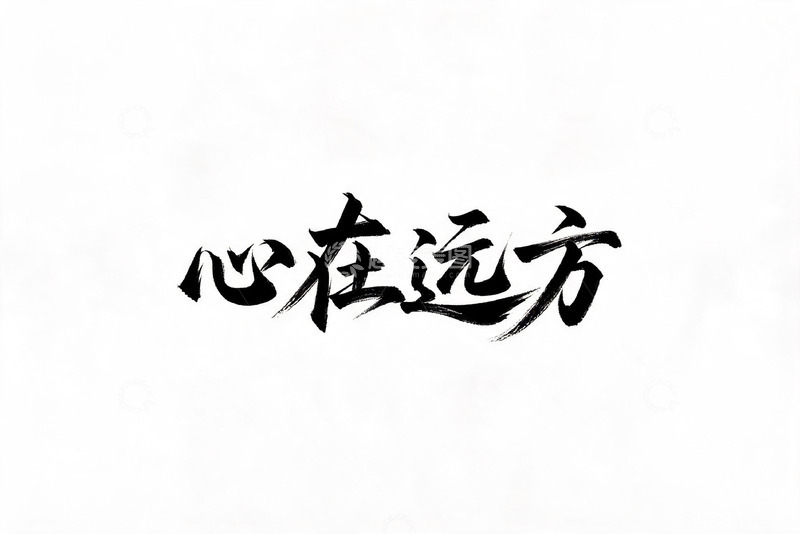 高清大图下载【趣麦麦图】-书法风心在远方文字设计素材