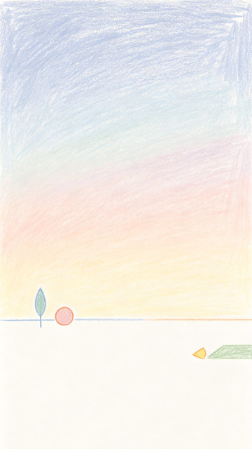 蜡笔风极简日出风景手绘插画素材