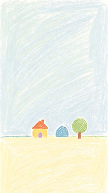 蜡笔风田园小屋手绘风景设计素材