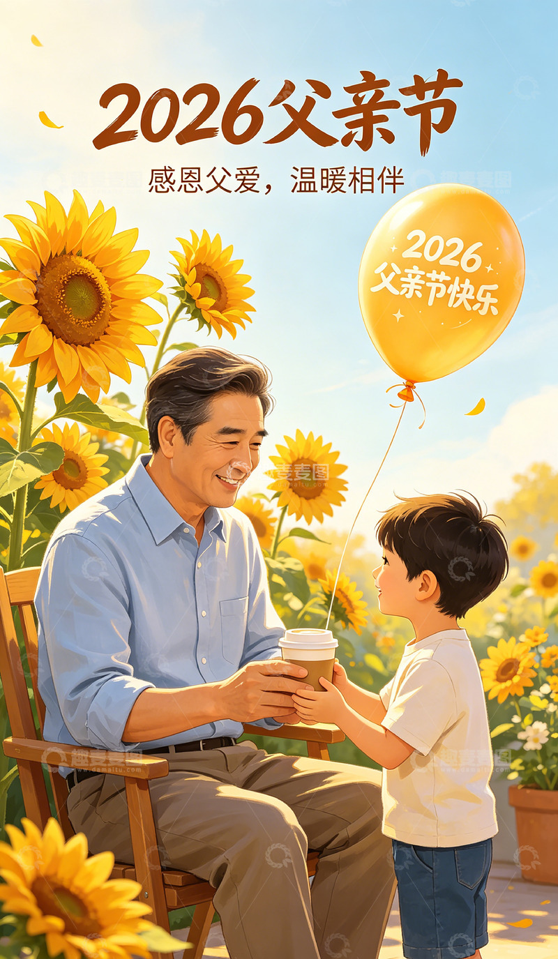 高清大图下载【趣麦麦图】-插画风父亲节温馨亲子场景设计素材