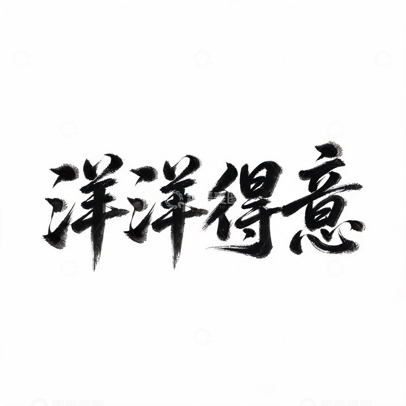 高清大图下载【趣麦麦图】-书法风洋洋得意毛笔字设计素材
