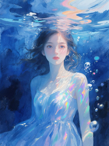 水下虹光少女油画插画4