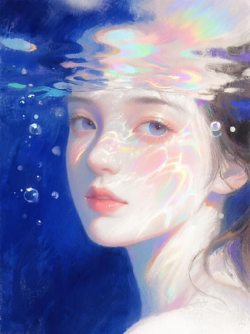 水下虹光少女油画插画2