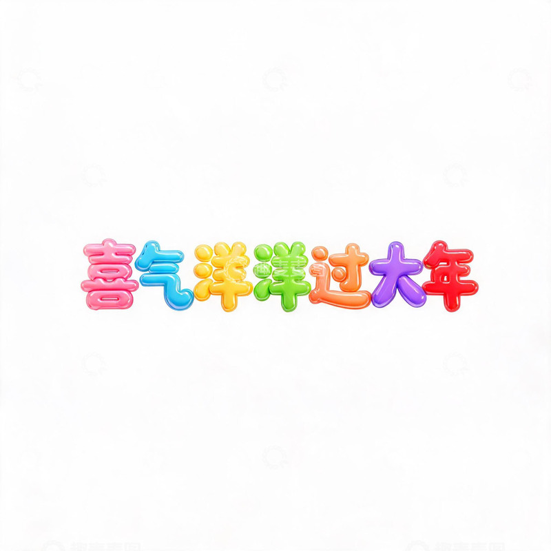 高清大图下载【趣麦麦图】-卡通风格喜气洋洋过大年艺术字设计素材