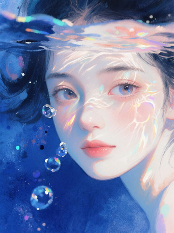 水下虹光少女油画插画3