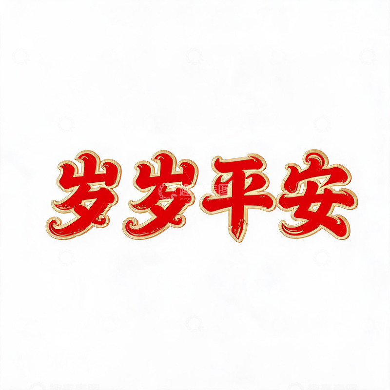 高清大图下载【趣麦麦图】-书法风岁岁平安红色祝福字体设计素材