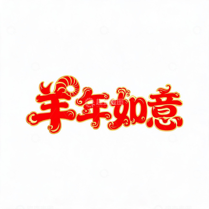 高清大图下载【趣麦麦图】剪纸风羊年如意艺术字设计素材