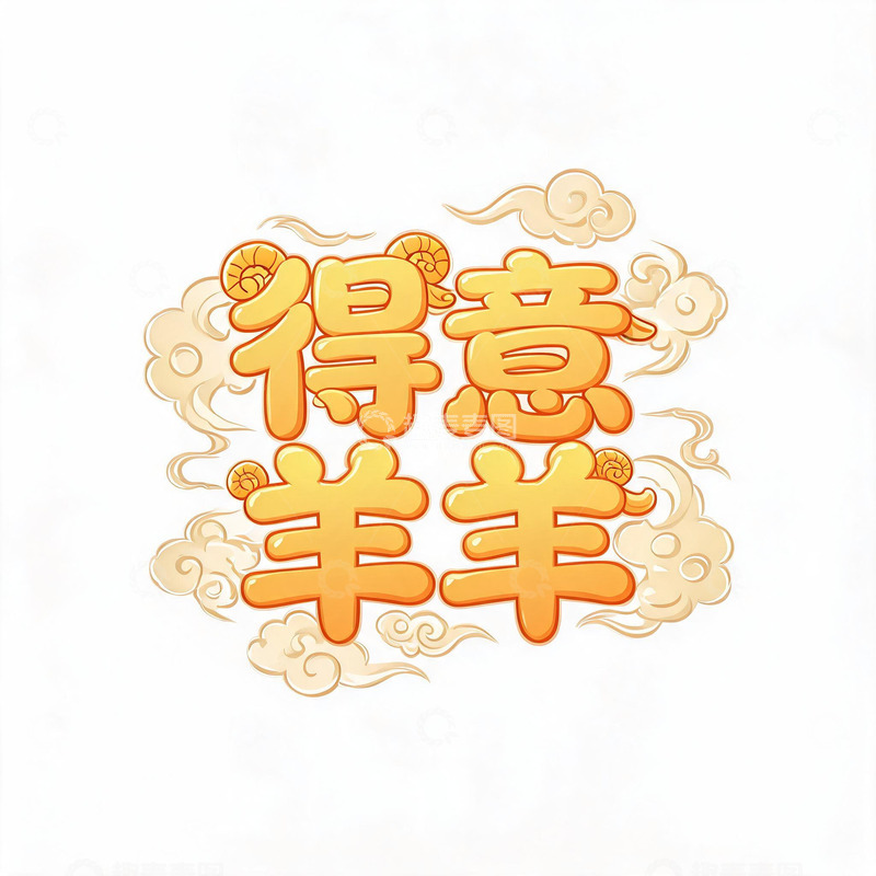 高清大图下载【趣麦麦图】卡通风吉祥如意羊年文字设计素材