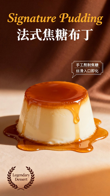 高级感法式焦糖布丁美食摄影素材