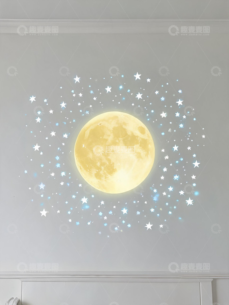 高清大图下载【趣麦麦图】梦幻风月亮星空墙贴设计素材