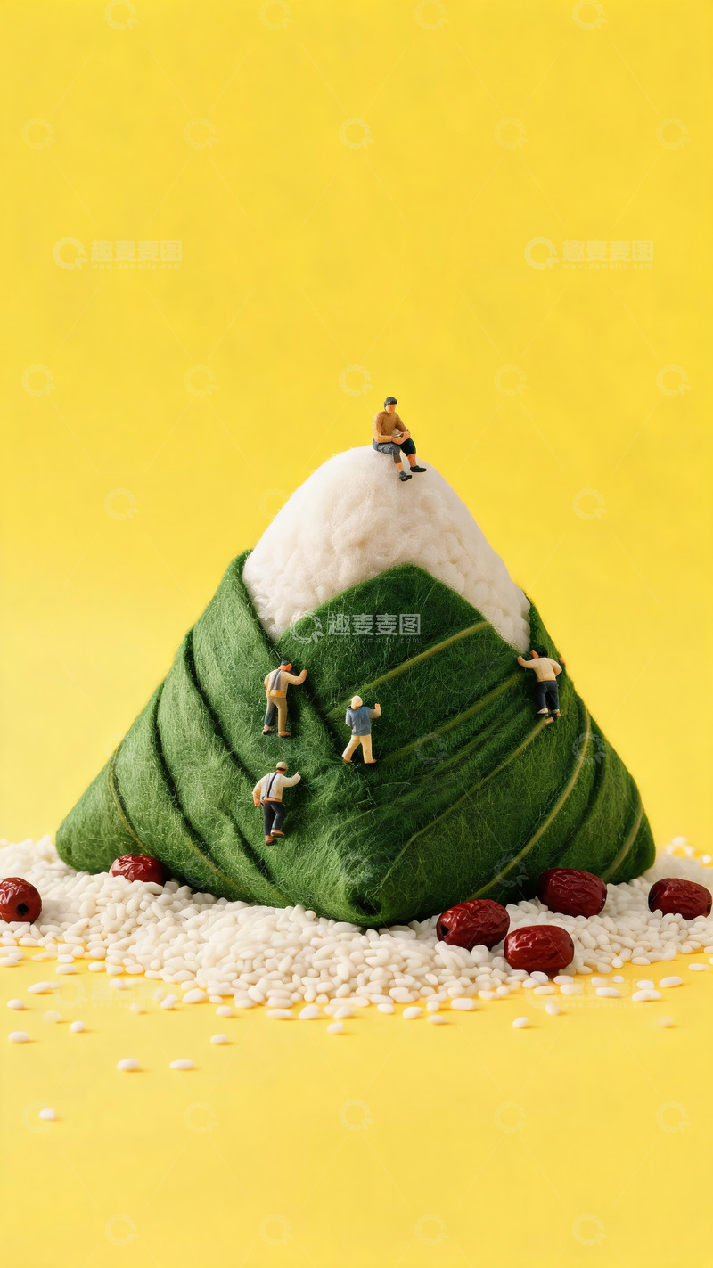 高清大图下载【趣麦麦图】-微缩登山创意端午粽子雪山趣味摄影图3