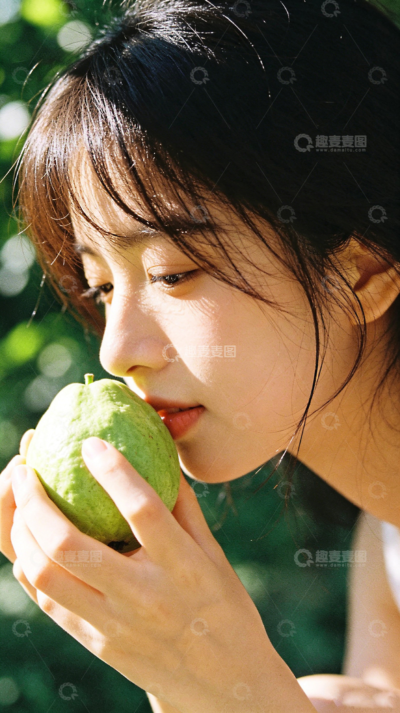 高清大图下载【趣麦麦图】-一个美女闻芭乐