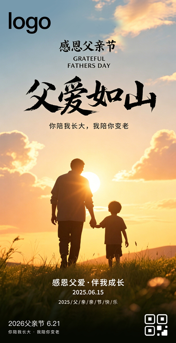 金色夕阳父亲节海报