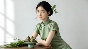 国风写真端午节女子粽子人像摄影素材