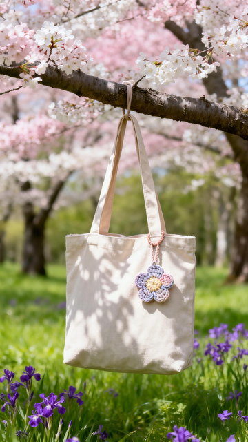 日系风樱花季布袋钩针花设计素材