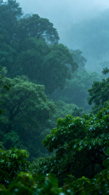 雨雾森林绿意盎然自然风景摄影素材