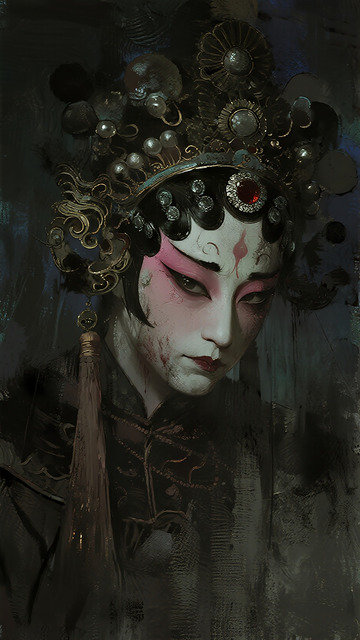 暗黑风京剧花旦人物插画设计素材