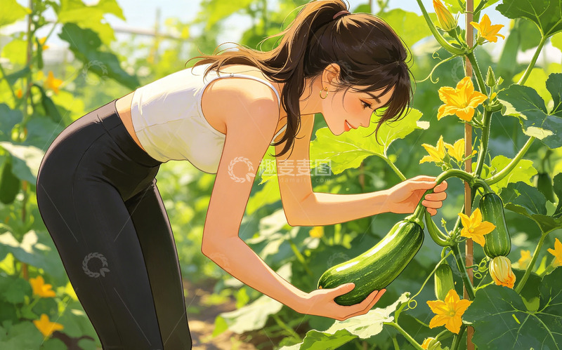 高清大图下载【趣麦麦图】插画风田园采摘冬瓜黄瓜设计素材