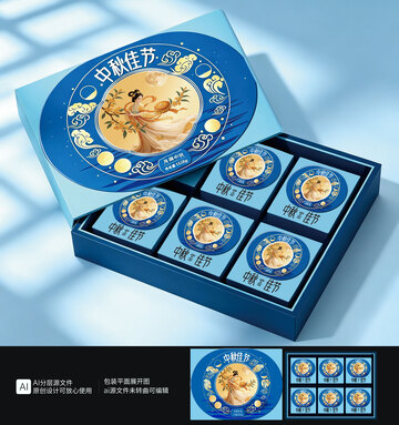 月饼包装礼盒月饼插画包装
