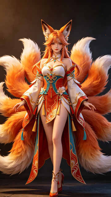 动漫风九尾狐仙古风服饰设计素材