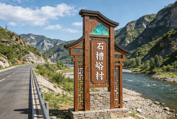 实景风山村入口标识牌景观小品设计素材