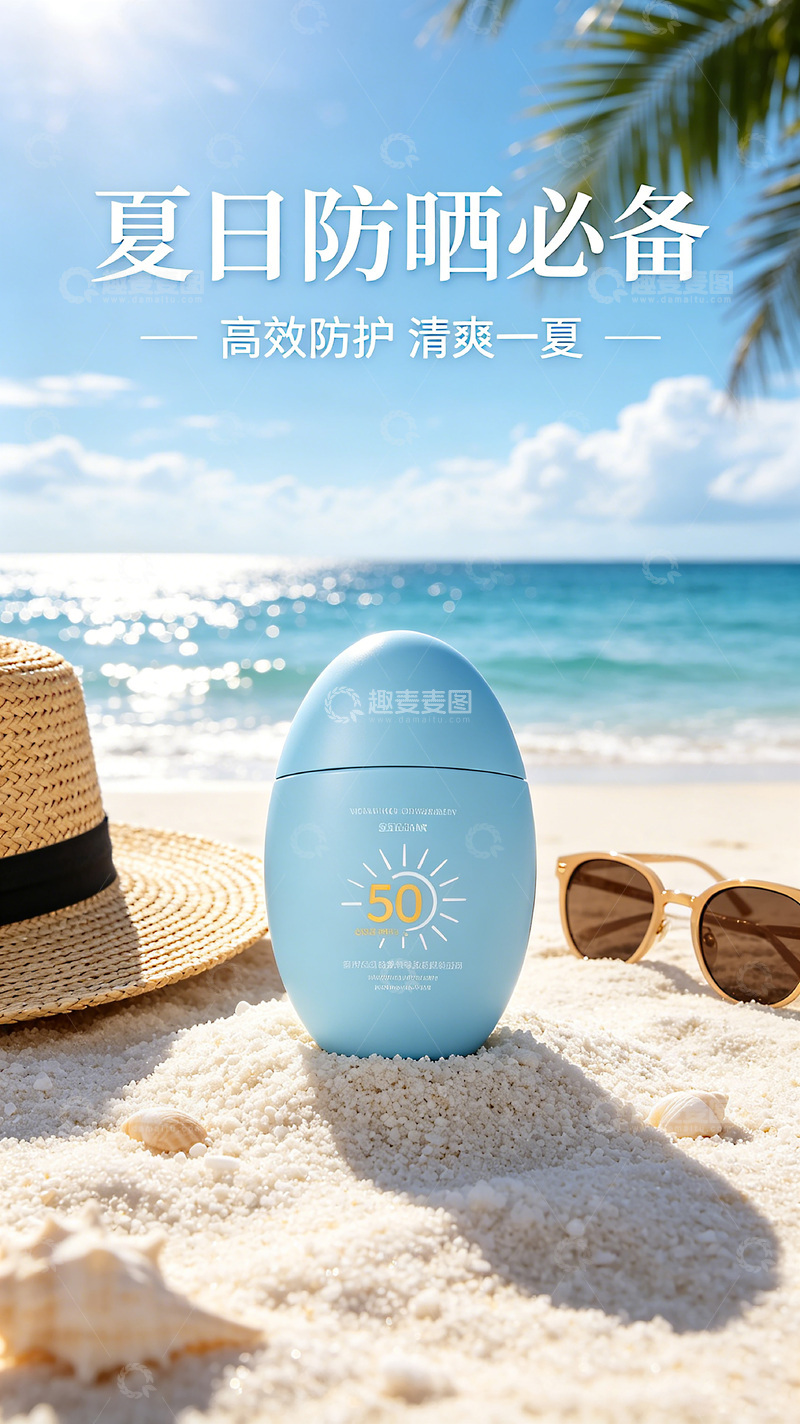 高清大图下载【趣麦麦图】黛蓝色鸡蛋形状的防晒