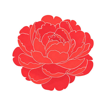 剪纸风红色牡丹花卉设计素材