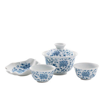 青花瓷风茶具套装手绘图案设计素材