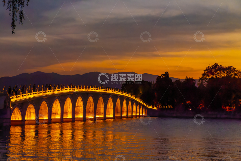 高清大图下载【趣麦麦图】黄昏风光十七孔桥夜景摄影素材