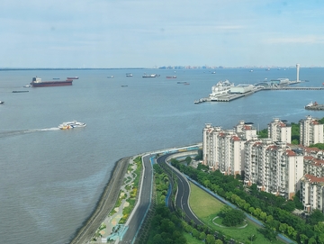 航拍风城市海岸线建筑景观设计素材