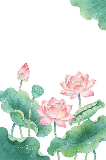 国风水墨风荷花荷叶插画设计素材