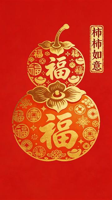 金色剪纸风福字葫芦新年设计素材