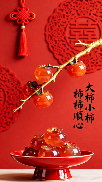 国风新年柿子吉祥装饰设计素材