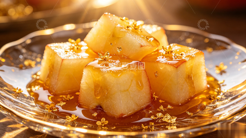 高清大图下载【趣麦麦图】暖光风蜂蜜苹果甜点美食摄影素材