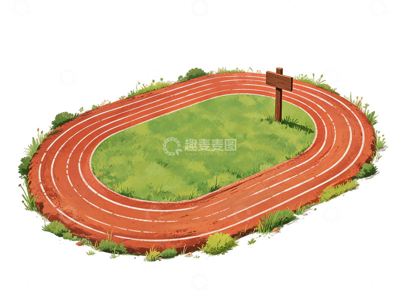 高清大图下载【趣麦麦图】卡通风格跑道绿地插画设计素材