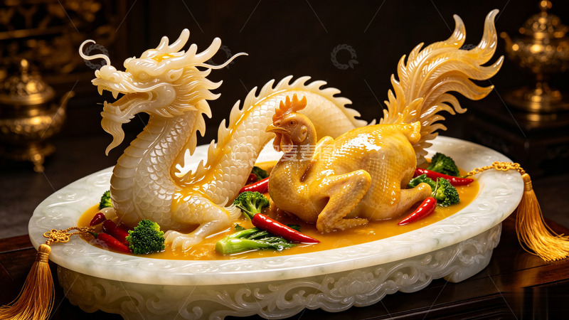 高清大图下载【趣麦麦图】国风美食雕刻龙凤呈祥设计素材