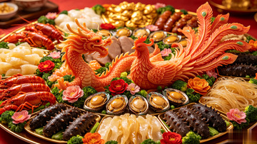 中式风年夜饭龙凤呈祥宴席设计素材