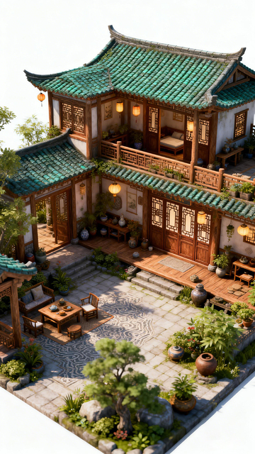 国风中式庭院建筑场景设计素材