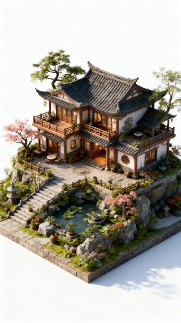 国风中式庭院建筑3D模型素材