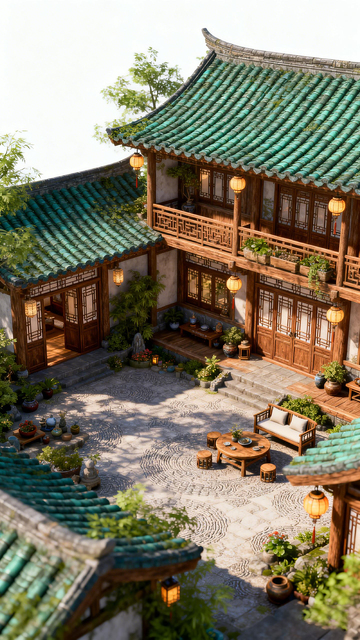 国风庭院中式建筑场景设计素材