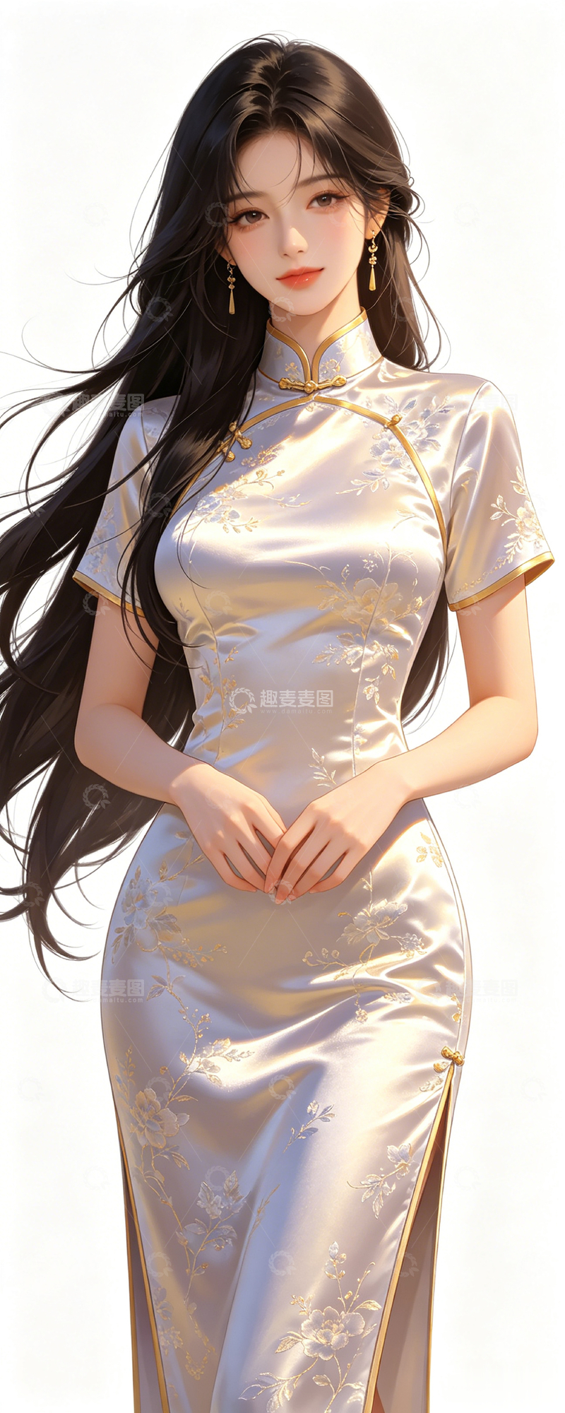 高清大图下载【趣麦麦图】国风旗袍美人插画设计素材