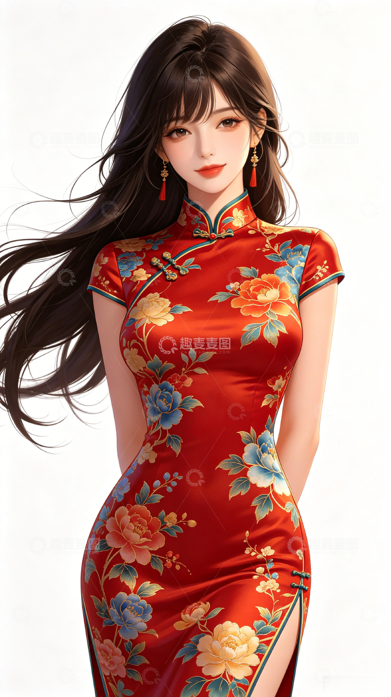 高清大图下载【趣麦麦图】国风少女旗袍人物设计素材