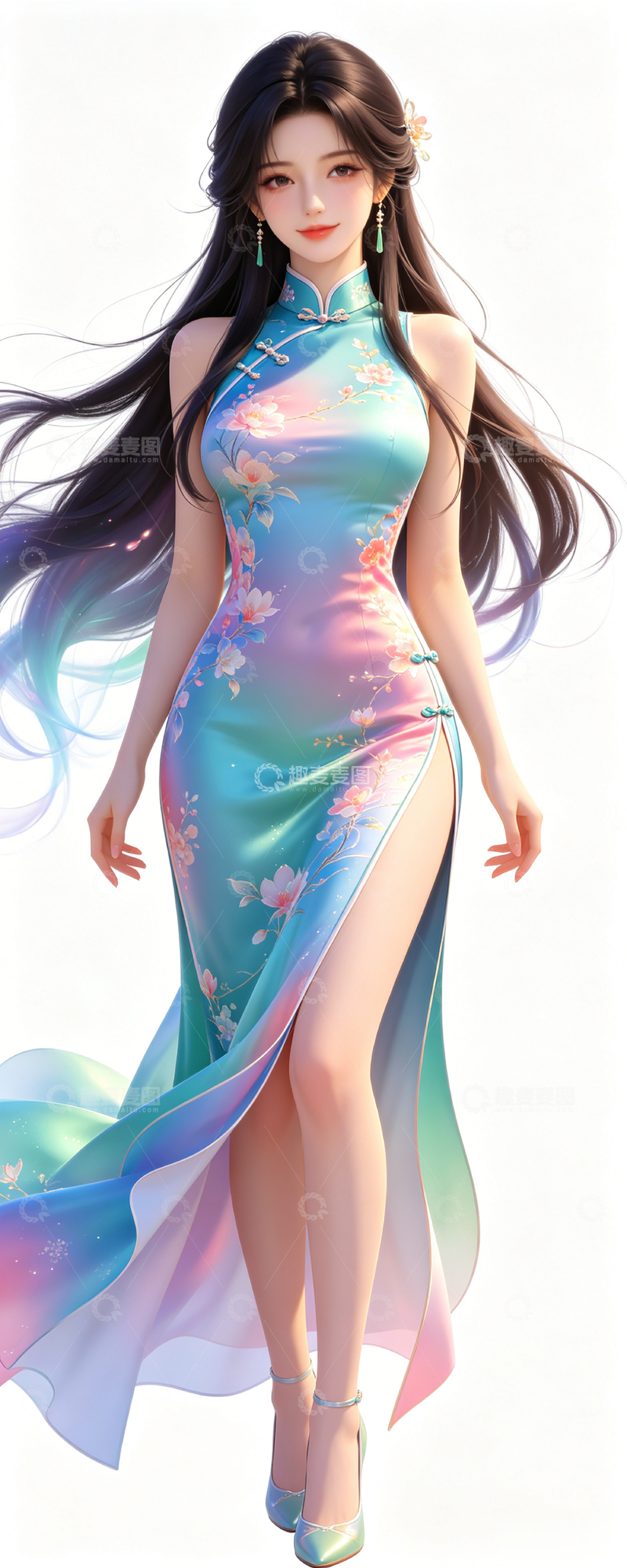 高清大图下载【趣麦麦图】唯美旗袍少女插画设计素材