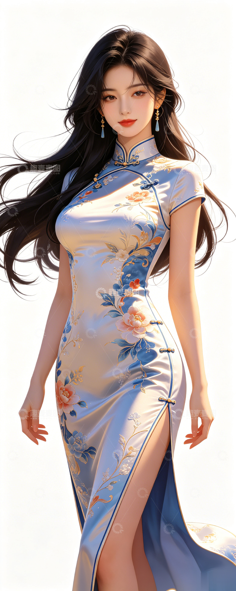 高清大图下载【趣麦麦图】国风旗袍美人插画素材