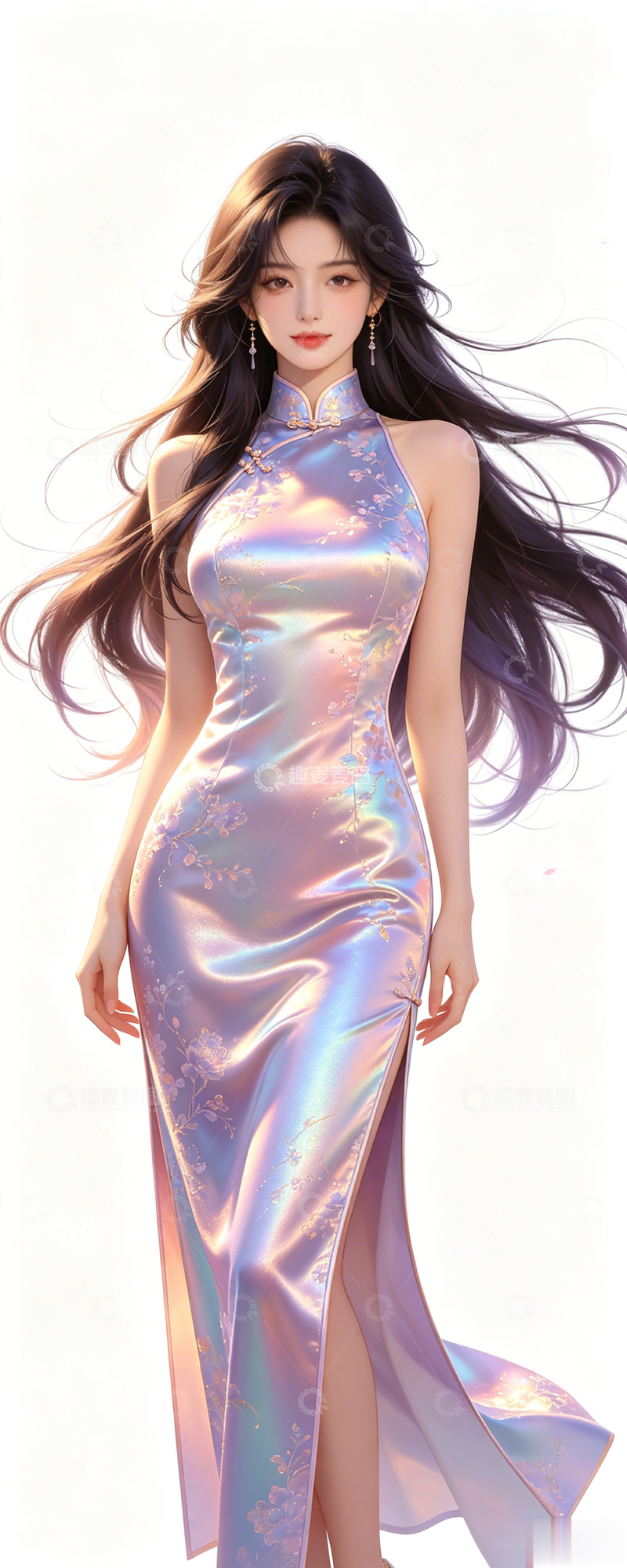 高清大图下载【趣麦麦图】国风少女旗袍时尚插画设计素材