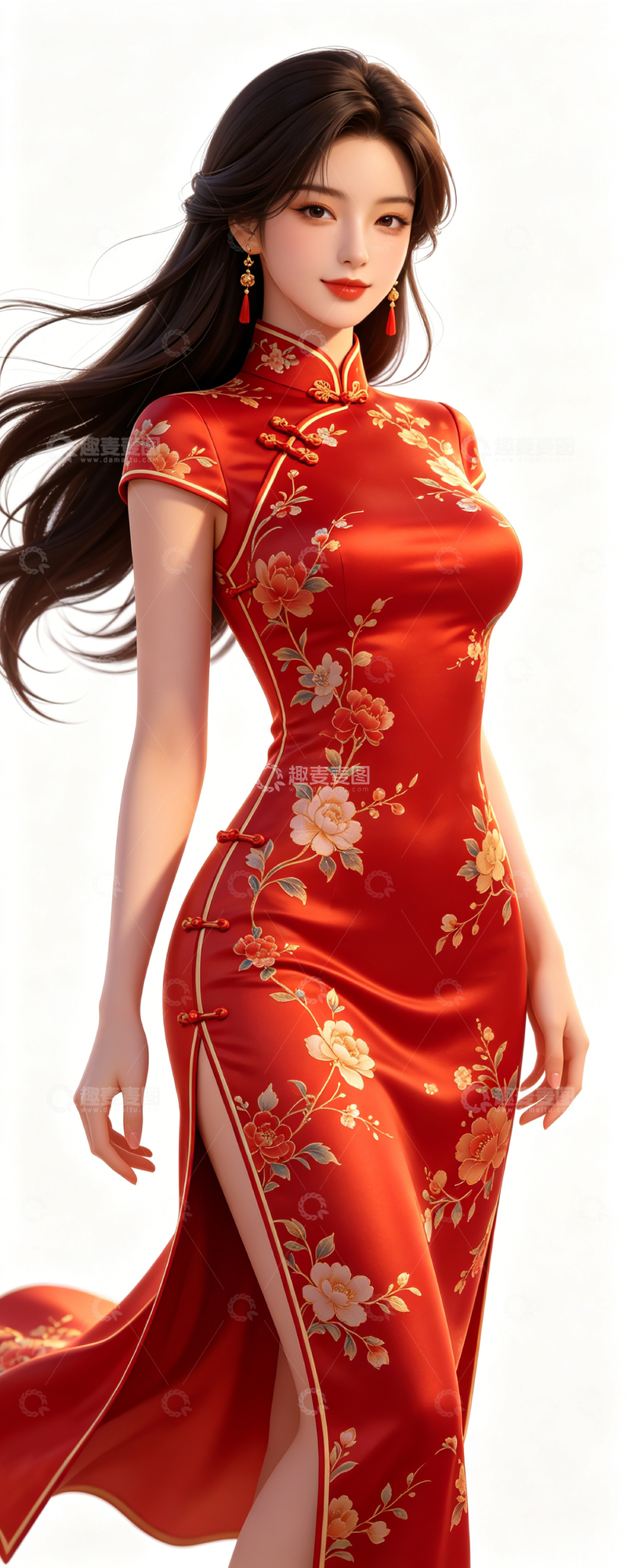 高清大图下载【趣麦麦图】-国风写实旗袍女子设计素材