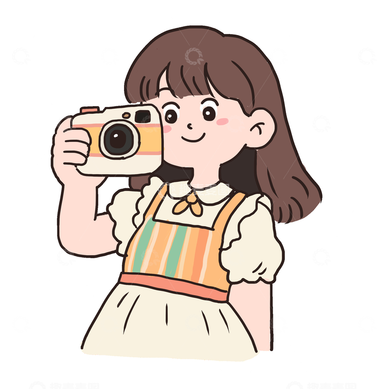 源文件下载【趣麦麦图】手绘卡通女孩拍照元素