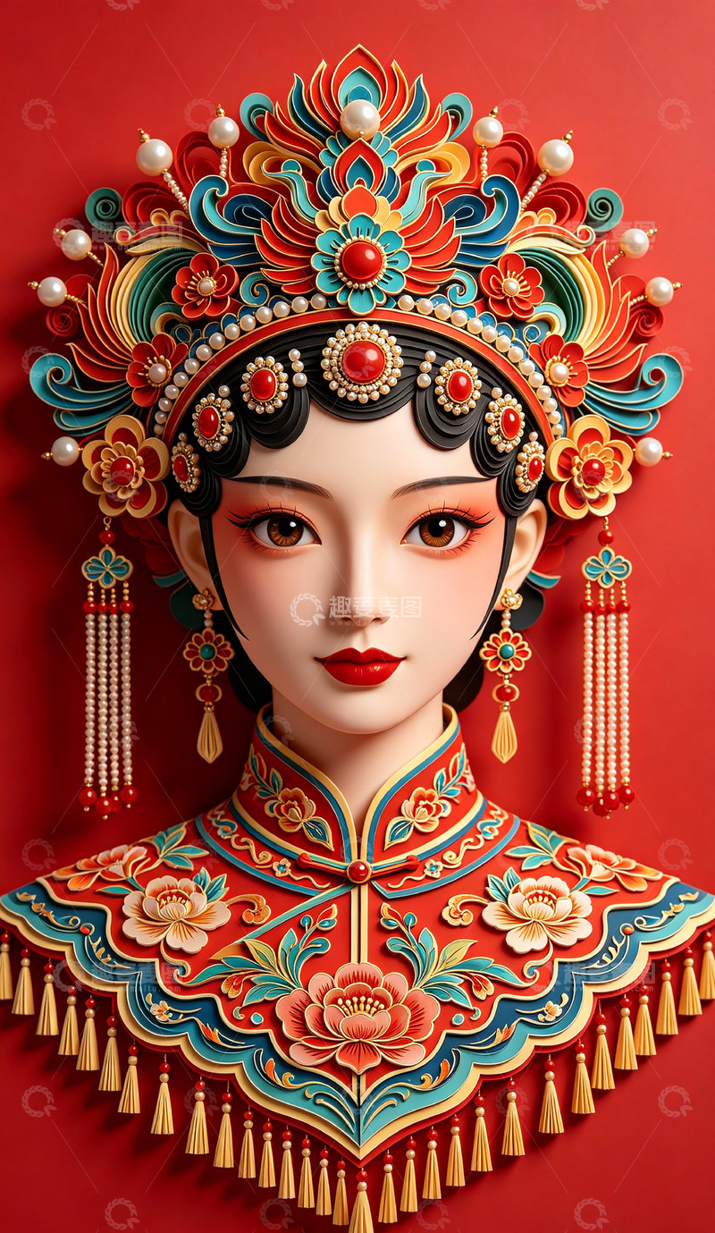高清大图下载【趣麦麦图】国风古典花旦新娘头饰插画设计素材